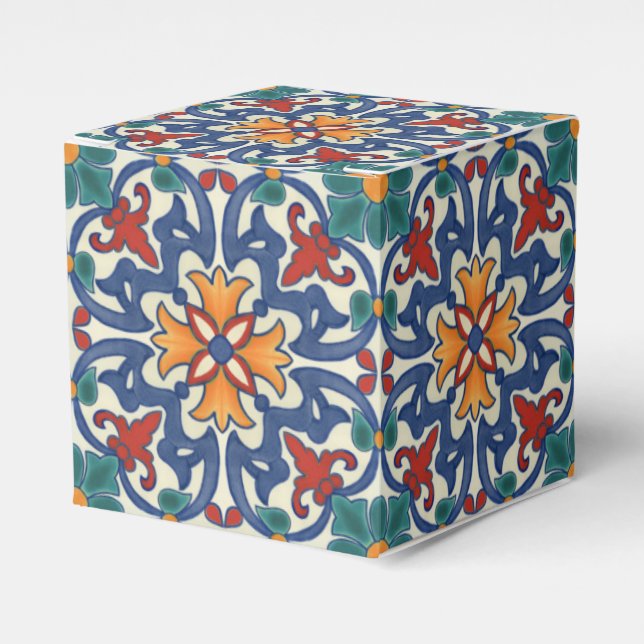 Blue Red Teal Orange White Azulejos Pattern Favour Box (Front Side)