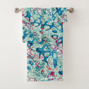 Blue Red Teal Spotted Graphic Abstraction Bath Towel Set