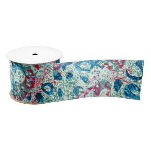 Blue Red Teal Spotted Graphic Abstraction Satin Ribbon