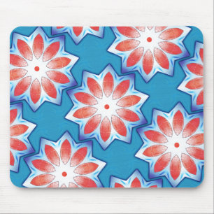 Blue red ten stub star kaleidoscope in soft shiny mouse mat