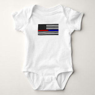 blue red thin line police firefighters symbol usa baby bodysuit