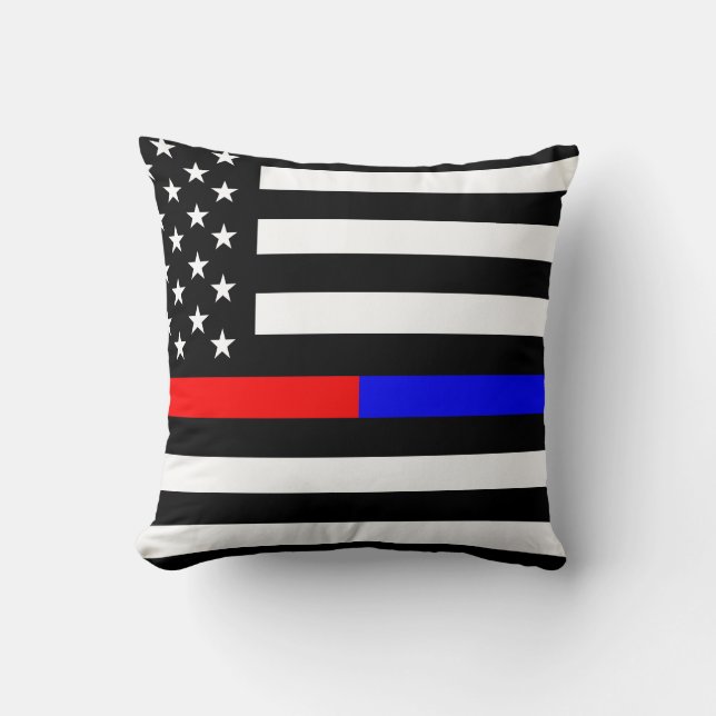 blue red thin line police firefighters symbol usa cushion (Front)