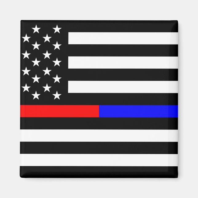 blue red thin line police firefighters symbol usa magnet (Front)