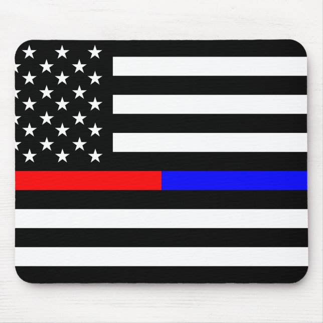 blue red thin line police firefighters symbol usa mouse mat (Front)