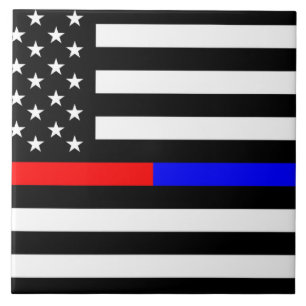 blue red thin line police firefighters symbol usa tile