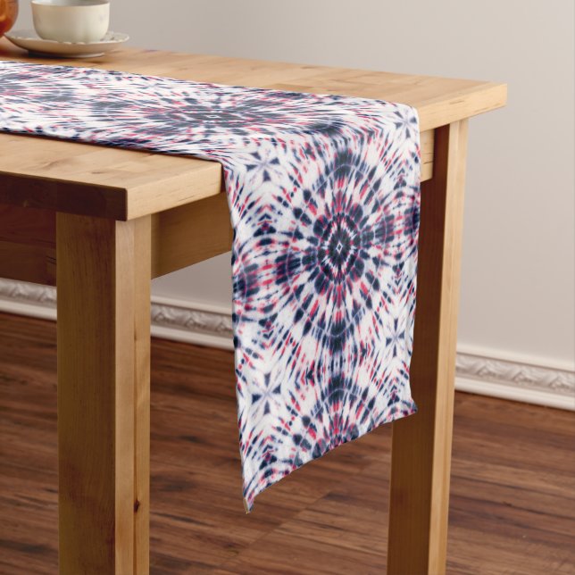 Blue & Red Tie Dye Pattern Medium Table Runner (In Situ)