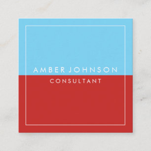 Blue Red Two Tone with White Border Square Business Card