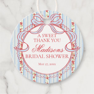 Blue Red Vintage Fancy Floral Bridal Shower Circle Favour Tags