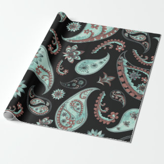 Blue & Red Vintage Paisley Pattern Wrapping Paper