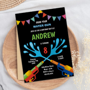 Blue Red Water Gun Invitations