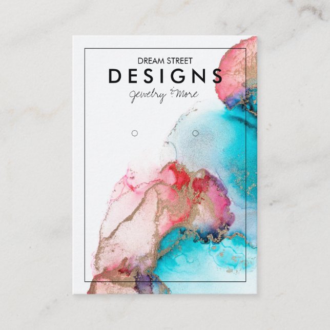 Blue Red Watercolor Gold Earring Display Card (Front)