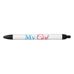 Blue red watercolor heart I love my girl name Black Ink Pen