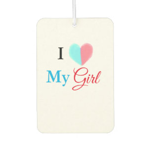 Blue red watercolor heart I love my girl name Car Air Freshener