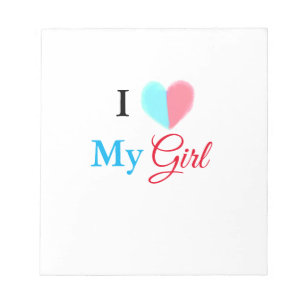 Blue red watercolor heart I love my girl name Notepad
