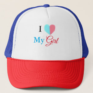 Blue red watercolor heart I love my girl name Trucker Hat