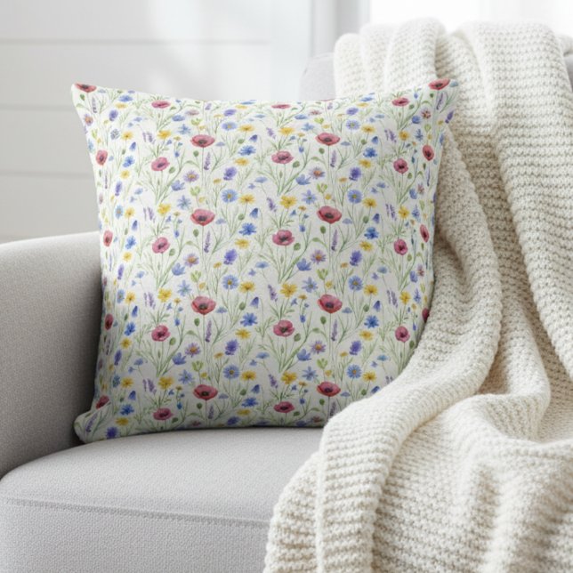 Blue Red Watercolor Wildflower Cushion (Creator Uploaded)