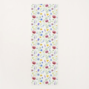 Blue Red Watercolor Wildflower Yoga Mat
