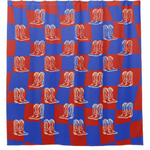Blue Red western cowboy boots Shower Curtain