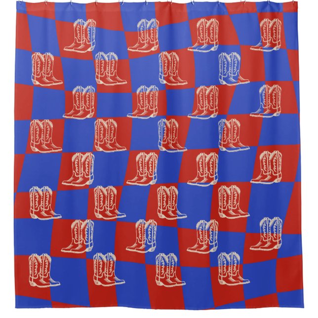 Blue Red western cowboy boots Shower Curtain (Front)