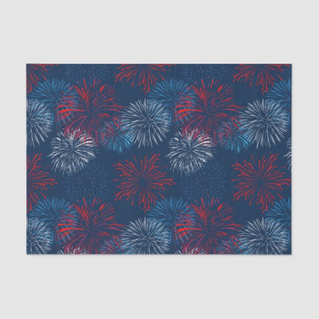 Blue Red White 4th of July Fireworks Tissue Paper (Front)