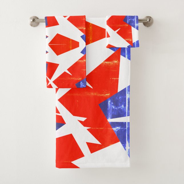 Blue Red White Abstract Art Bath Towels (Insitu)