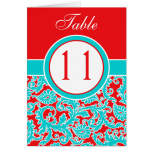 Blue Red White Damask Table Number Card