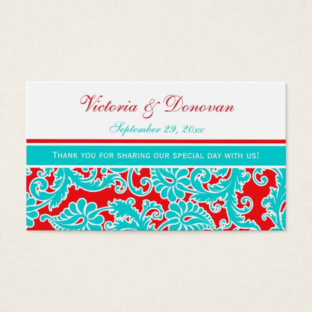 Blue Red White Damask Wedding Favour Tag (Front)