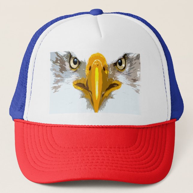 Blue Red White Eagle Head Pop Art Modern Elegant Trucker Hat (Front)