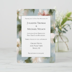 Blue Red White Flowers Wedding Invitation