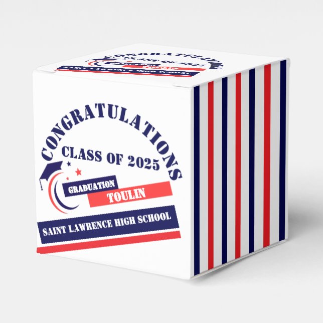 Blue Red White Graduation 2025 Custom Party  Favour Box (Front Side)
