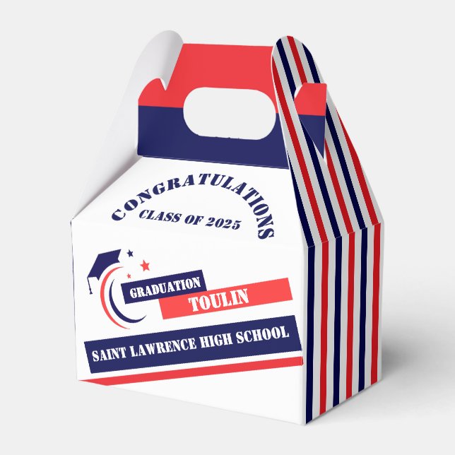 Blue Red White Graduation 2025 Custom Party  Favour Box (Front Side)