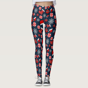 Blue Red White Merry Christmas Leggings 
