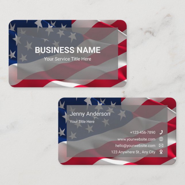 Blue Red White Simple Minimalist American Flag Business Card (Front/Back)