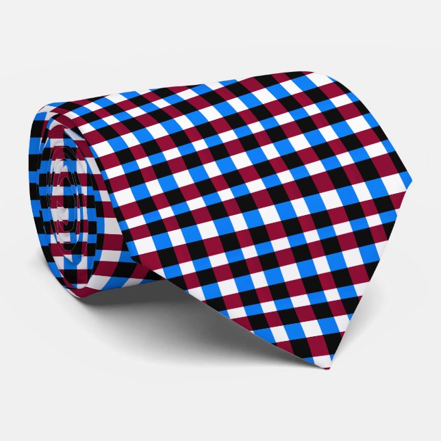 Blue Red White Squares Tie (Rolled)