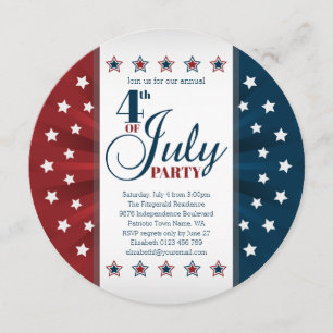 Blue Red White Stars and Banner Fourth of July Invitation