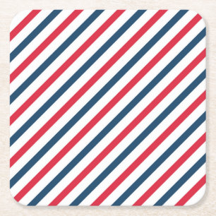 Blue, Red & White Striped Square Paper Coaster