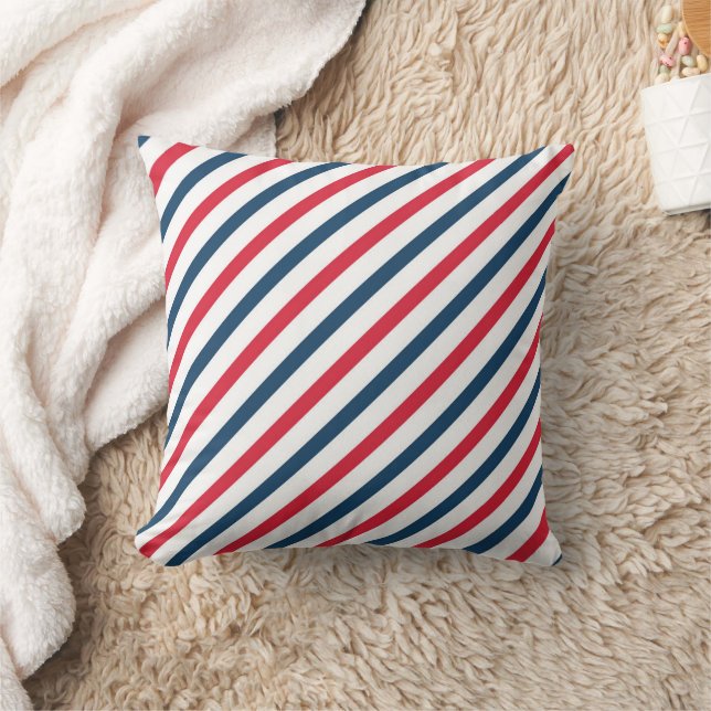 Blue, Red & White Striped Throw Pillow (Blanket)