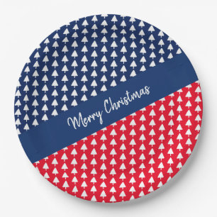 Blue Red White Tree Watercolor Paper Plate