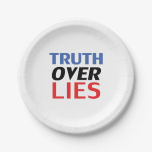 Blue, red, white "truth over lies" party paper plate