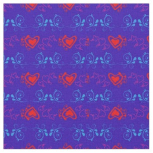 Blue & Red with Hearts Fabric Pattern by Serenity