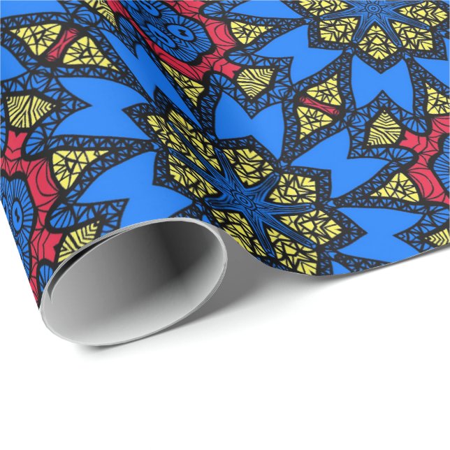 Blue Red Yellow African Tribal Ethnic Pattern Wrapping Paper (Roll Corner)