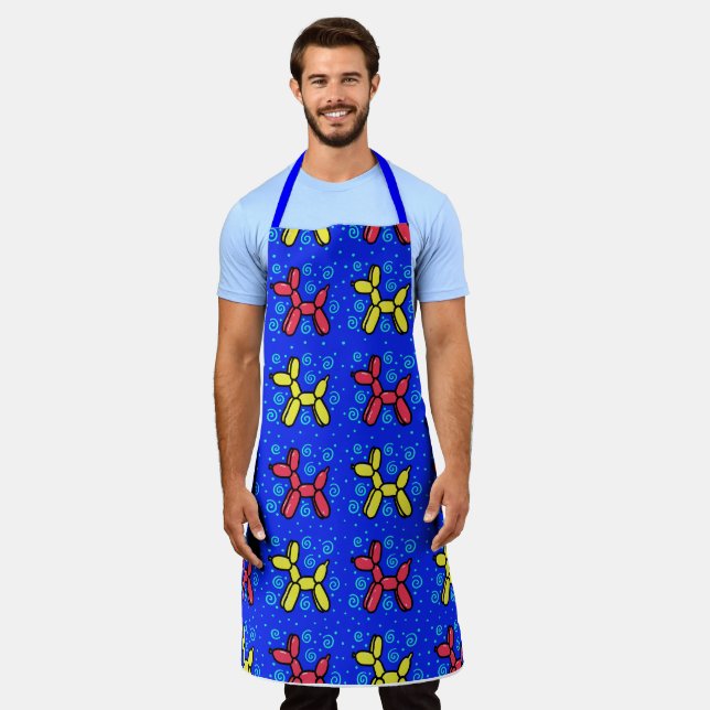 Blue, Red, Yellow Balloon Dogs Apron (Worn)