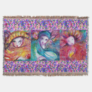 BLUE,RED,YELLOW CARNIVAL MASKS WITH CONFETTI THROW BLANKET