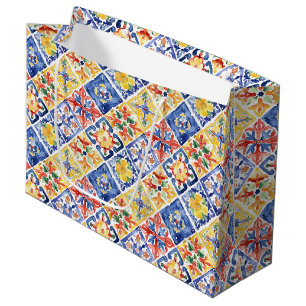 Blue Red Yellow Floral Abstract Cinco de Mayo Large Gift Bag