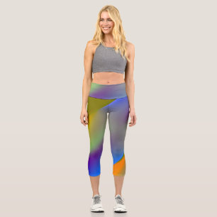 Blue red yellow green abstract pattern orangpurple capri leggings