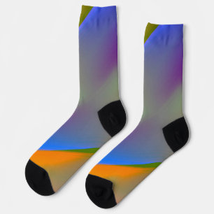 Blue red yellow green abstract pattern orangpurple socks