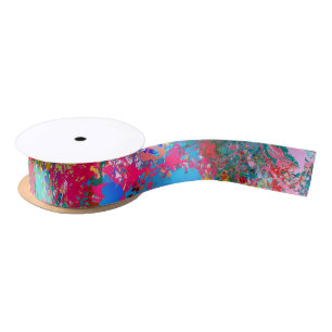 Blue Red Yellow Green Pink Teal Drops Abstraction Satin Ribbon