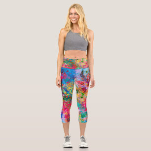 Blue Red Yellow Green Pink Teal Splash Abstraction Capri Leggings