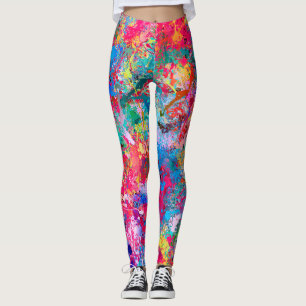 Blue Red Yellow Green Pink Teal Splash Abstraction Leggings