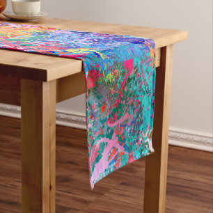 Blue Red Yellow Green Pink Teal Splash Abstraction Short Table Runner